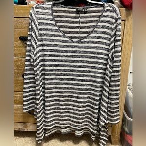 A.N.A. Black & White Striped V-Neck Sweater